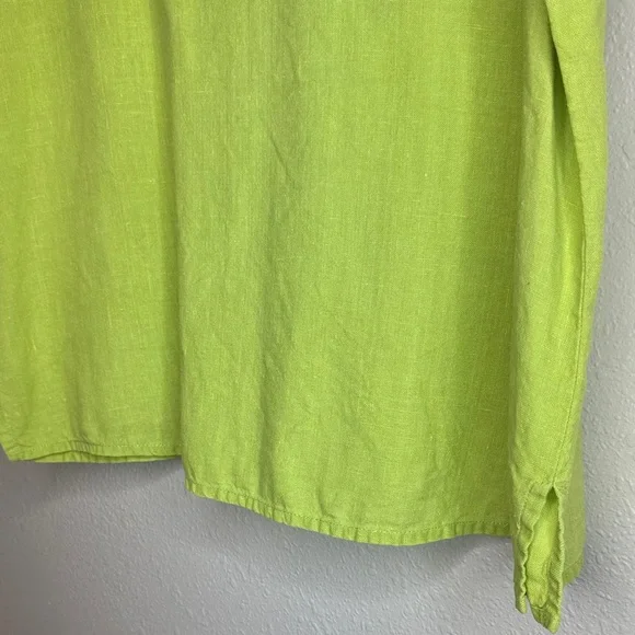 FLAX Women’s Lime Green Short Sleeve Linen Tee with side slits -‎ small - Picture 4 of 8